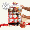 Numi tea gift set with plastic-free tea bags, a cup of tea, and a hand holding the packaging.
