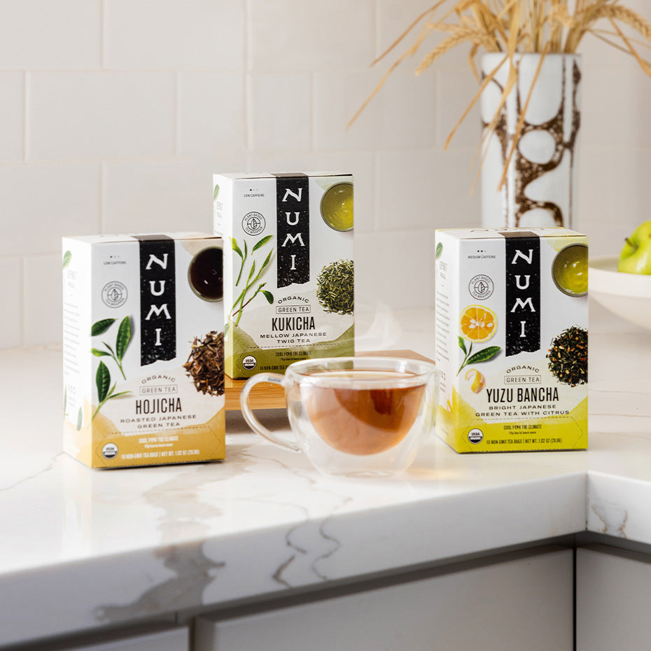Numi Organic Japanese Teas in a kitchen setting