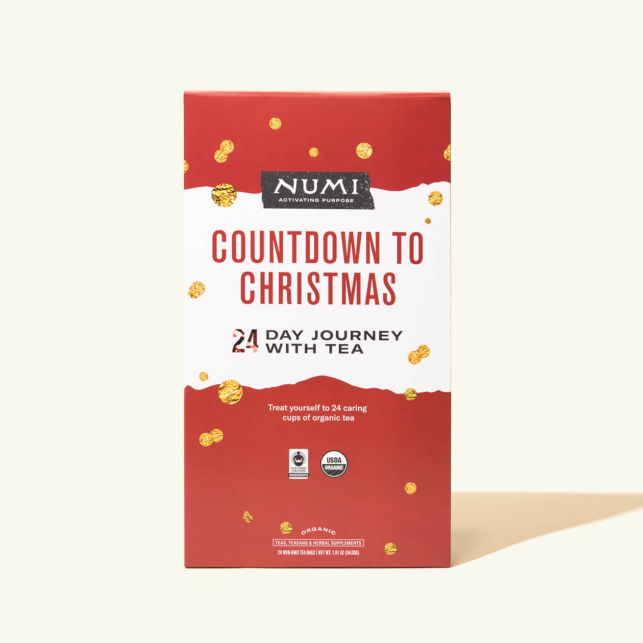 A Numi Countdown to Christmas Tea Advent Calendar on a cream background