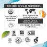 An infographic that depicts all of Numi's organic, Fair Trade, Fair Labor, Climate Neutral, B Corp, and other certifications