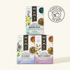 Three Numi tea boxes for Damaiana Relax, De-Stress, and Sweet Slumber on a white background.