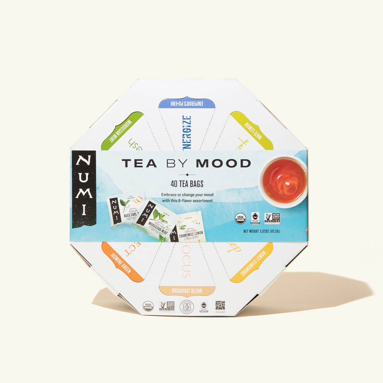 A Numi Tea By Mood gift on a cream background