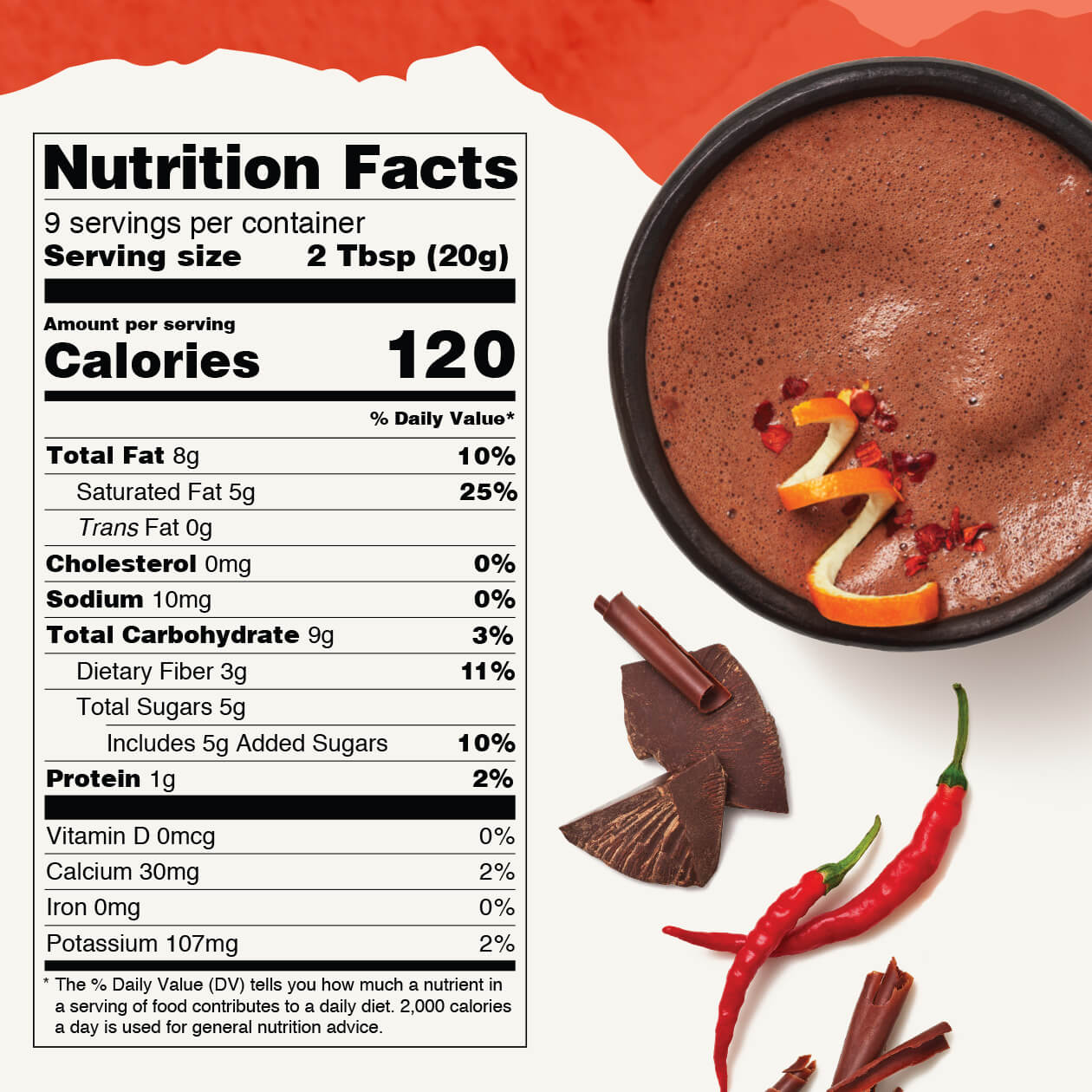 Nutrition Facts for Numi's organic Touch of Chili Drinking Chocolate